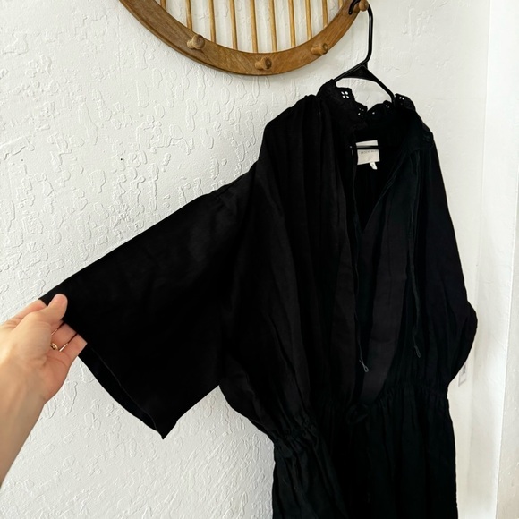 Brochu Walker Black St. Tropez Waist Chest Tie Eyelet Collar Oversized Dress M - Picture 6 of 14